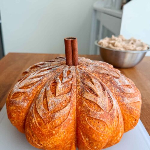 Pumpkin shaped sourdough bread