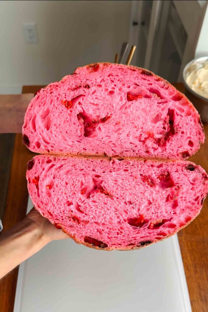 Strawberry sourdough bread cross section