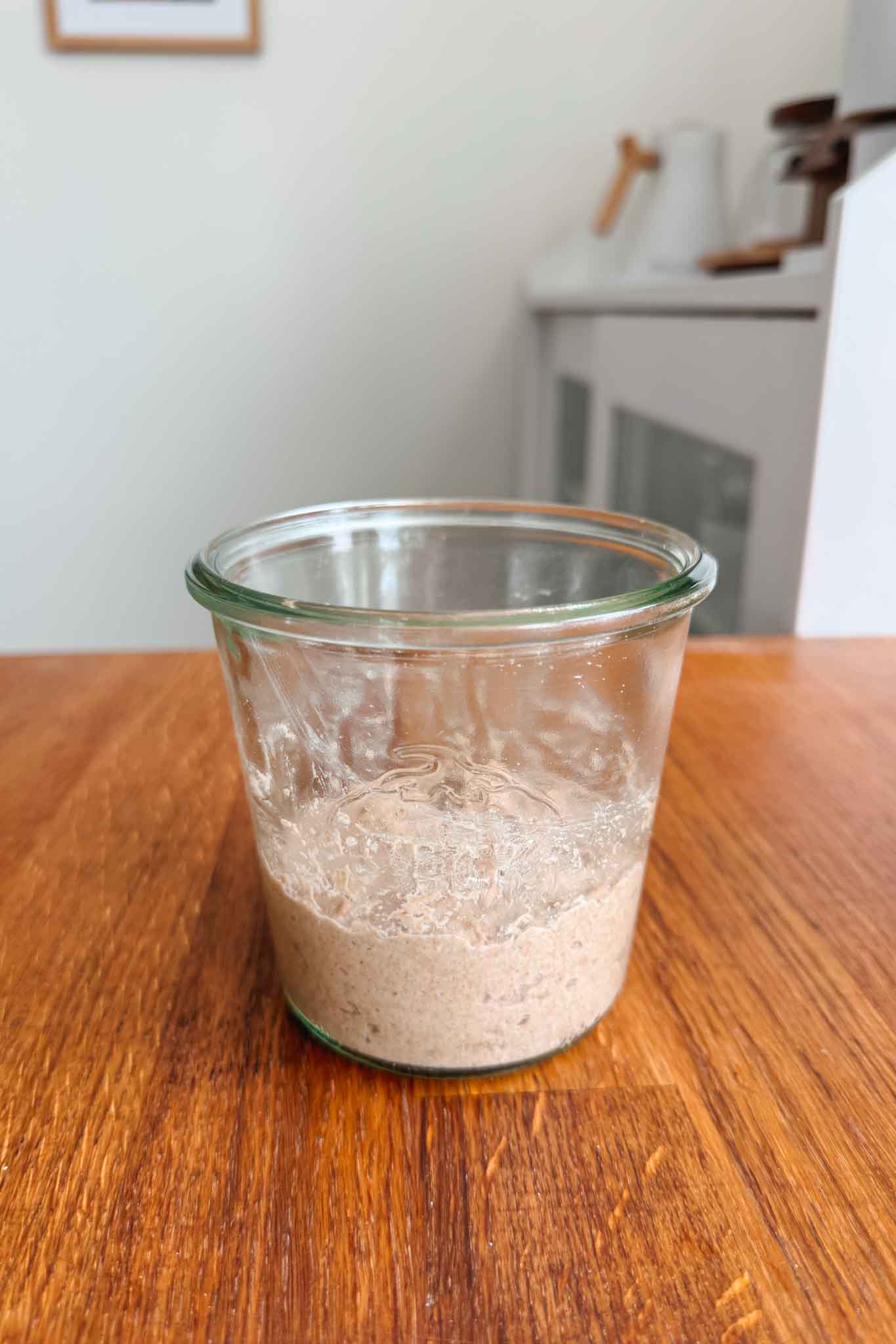 Whole wheat flour and water mixed together on day one