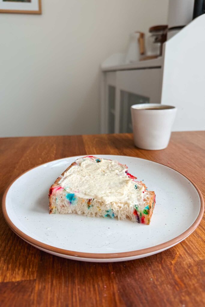 Funfetti sourdough bread slice with butter