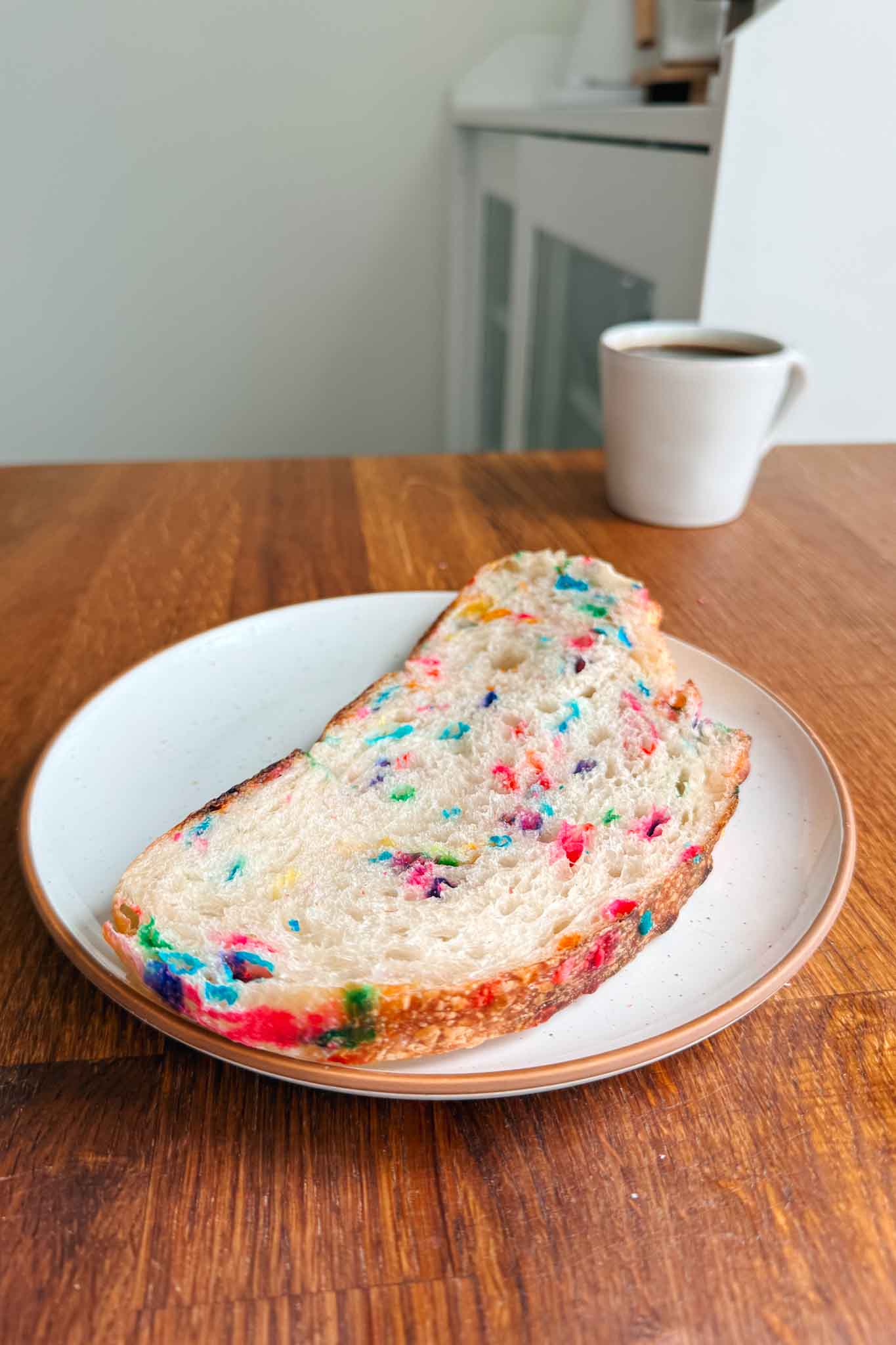 Funfetti sourdough bread slice on plate